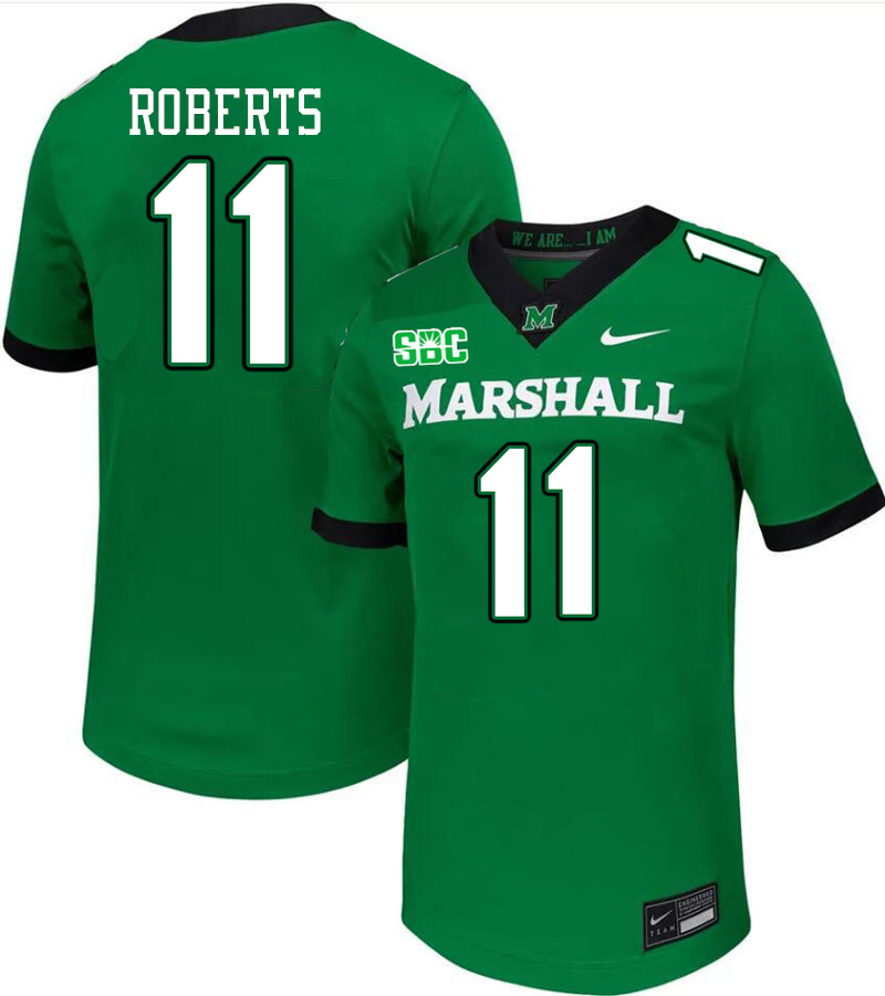 Men #11 J.J. Roberts Marshall Thundering Herd SBC Conference College Football Jerseys Stitched-Green